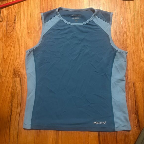 Marmot Blue exercise sleeveless workout tank Size M P2P = 18.25" - Picture 1 of 11